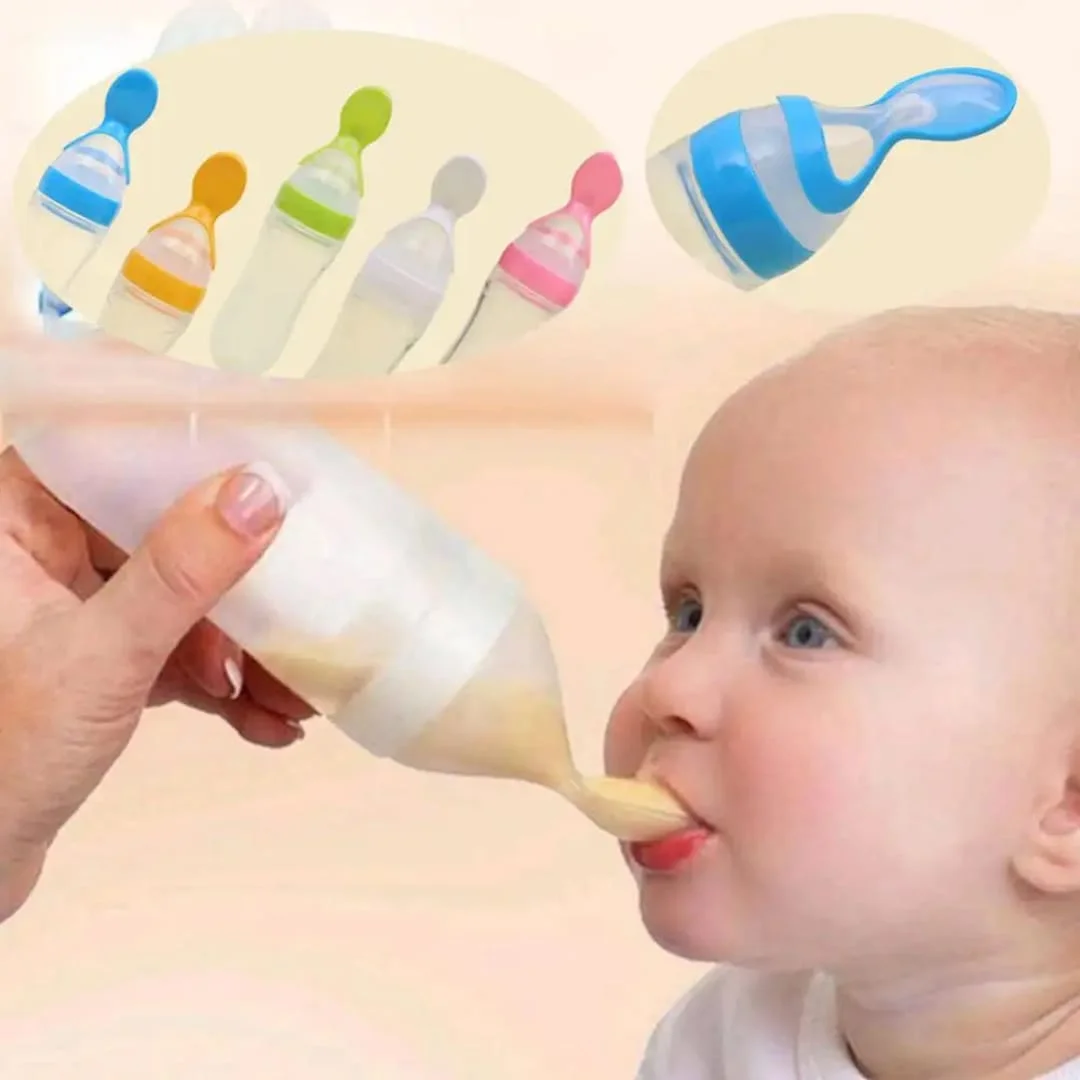 Baby Silicone Feeding Spoon Bottle | BPA-Free Squeeze Spoon Feeder for Cereal, Puree & Medicine